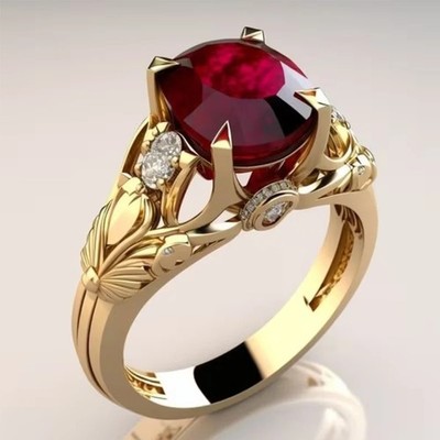 Retro Radiant Cut Ruby Ring Bezel Set Paved CZ stones Valentine's Gifts