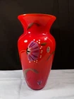 Fenton Hand Painted Orange Persimmon Cased Glass Vase Family Signature Piece