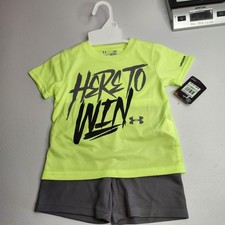 NWT Under Armour Infant Boys 18M  Here To Win  Neon Green 2 Piece Shorts Set