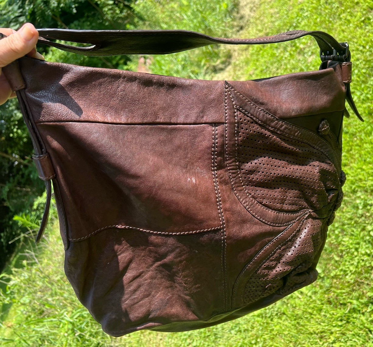 PONY Borsa a mano LOCKHEART BUTTERFLY PERFORATA 3D PELLE INVECCHIATA LG BOHEMIAN Boho