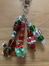 Handmade Christmas Beaded Keychain with Journaling Tag Purse Backpack Bag Charm