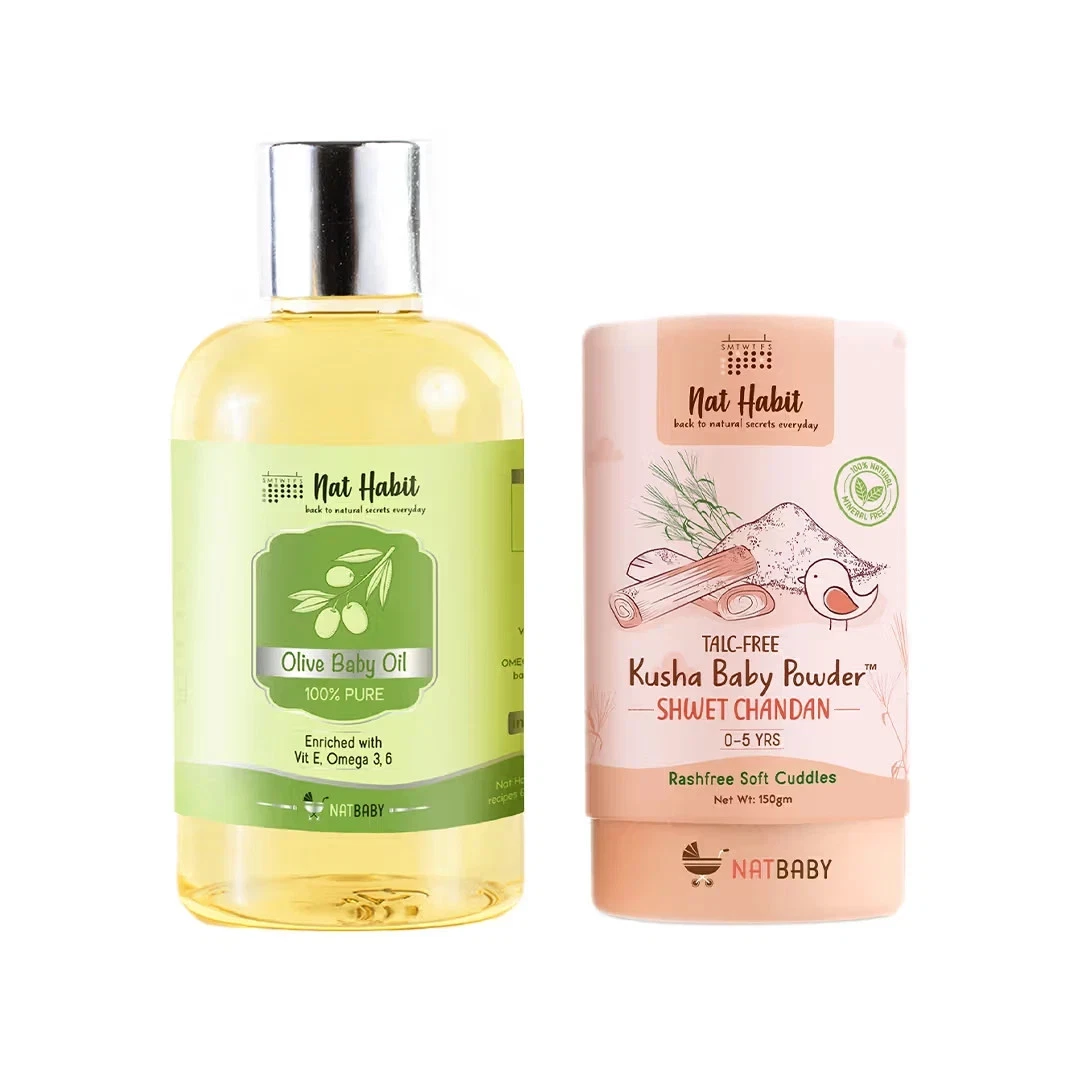 Nat Habit Pure Olive Baby Oil with Kusha Baby Powder Kit (250 g)