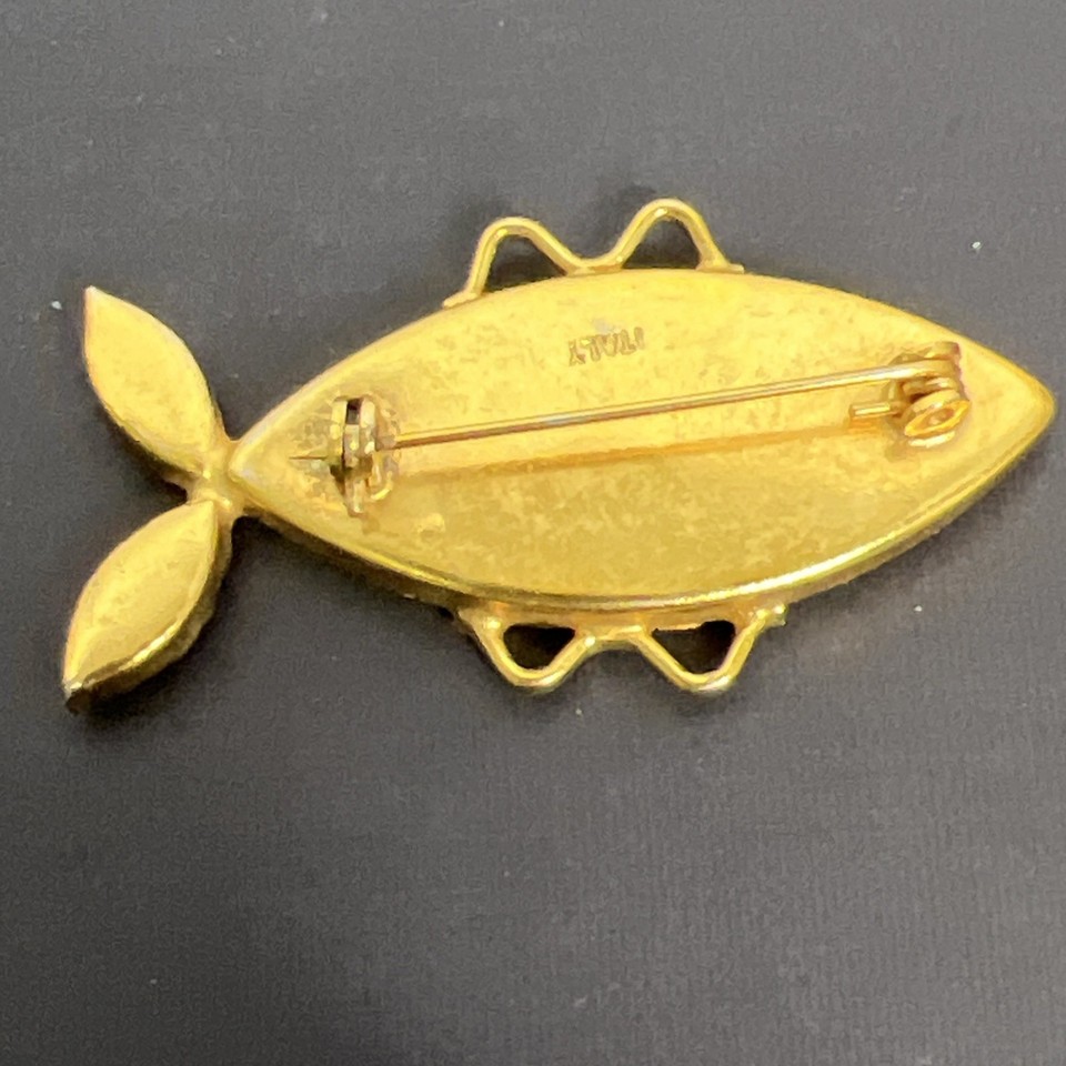 Les Bernard Fish Pin Vintage Rhinestone Signed Brooch
