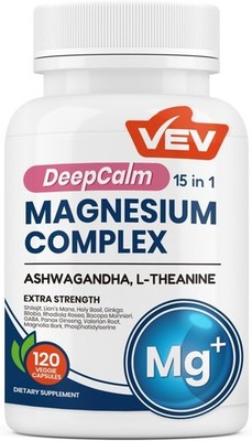 VEV DeepCalm Magnesium Complex Supplement 15-in-1 Glycinate & Citrate Capsules.