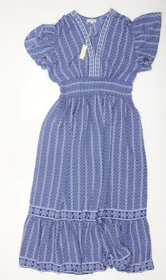 Max Studio Midikleid Damen Blau L Fit & Flare Bohemian V-Ausschnitt
