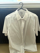 M&S Boys White Short Sleeve School Uniform Shirt 15-16Y Cotton Button Collar