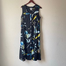 Vintage 90s floral dark cottagecore midi dress with pockets size large