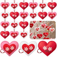 24 Pcs Valentines Day Tree Ornaments Felt Heart Hanging Ornaments Valentines F..