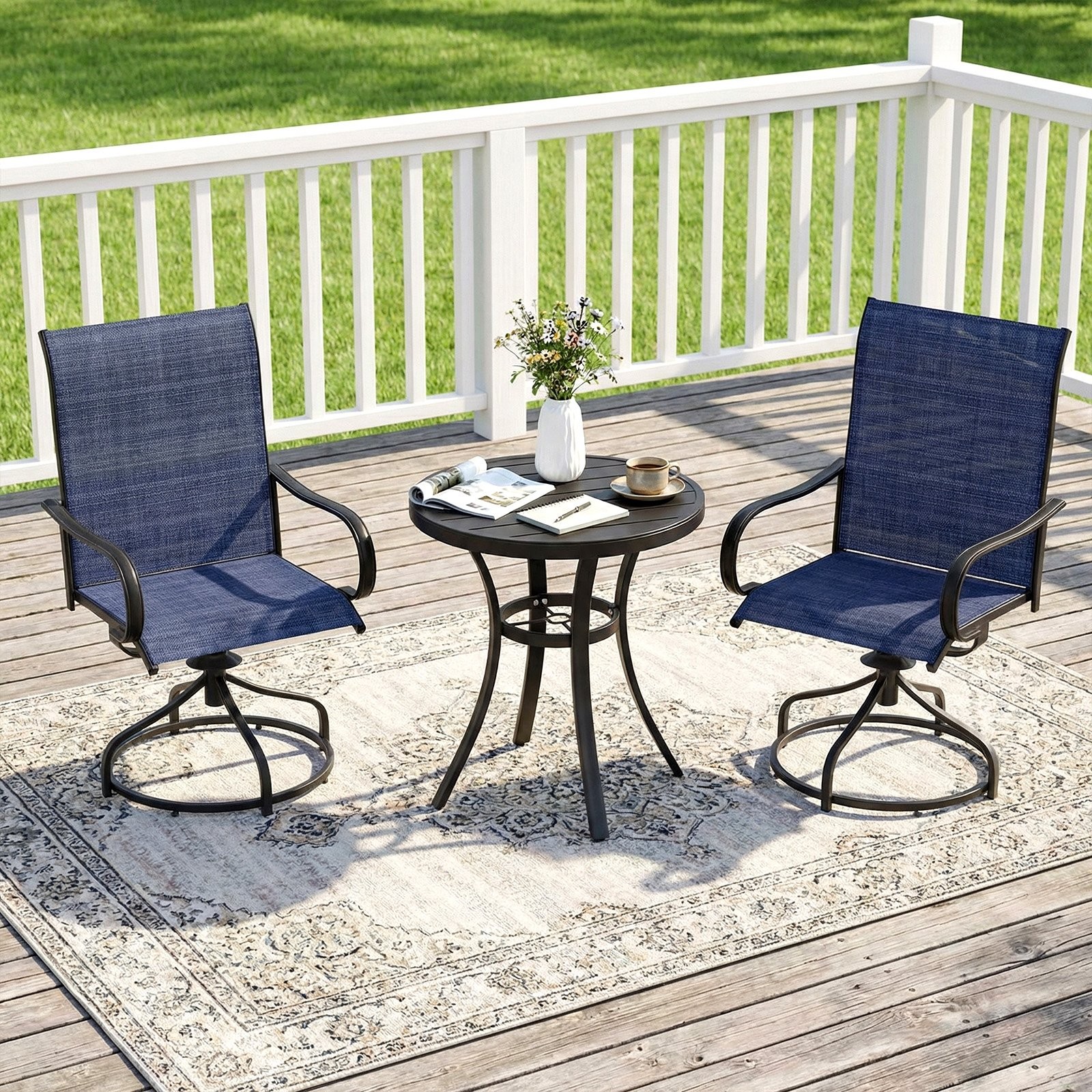 Patio Swivel Chairs Set of 2/4, 360&deg; Outdoor Dining Chairs with Steel Frame