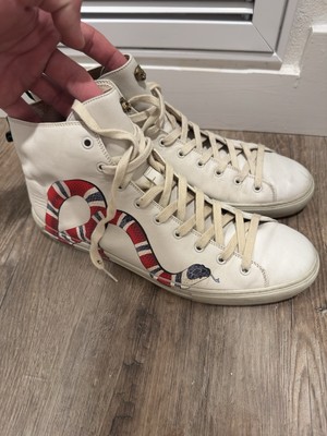 RARE AUTHENTIC Tan  Gucci Leather High Top Snake Sneaker Men s US Size 12