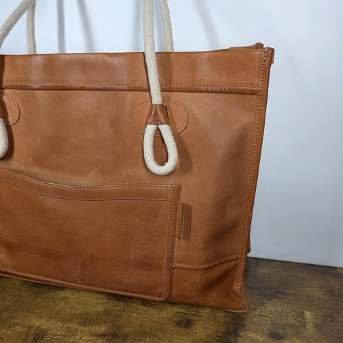 Rare LL Bean Signature Mariner Leather Tote XL Lined Rope Strap Brown Boat - Picture 4 of 20