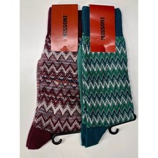 Missoni Men's Zigzag Dress Socks in Burgundy Green NWT Small Medium