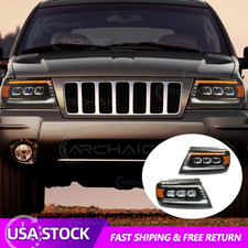 Pair Led Headlights For Jeep Grand Cherokee 1999-2004 Sequential Headlamps
