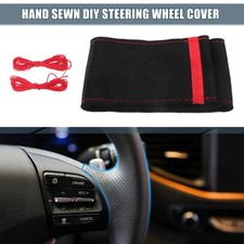 1 Set Auto Hand Sewn Steering Wheel Cover 32-35cm Suede Red Black Stitches Red