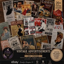 20 piece vintage style advertisement Lot Junk Journal Ephemera