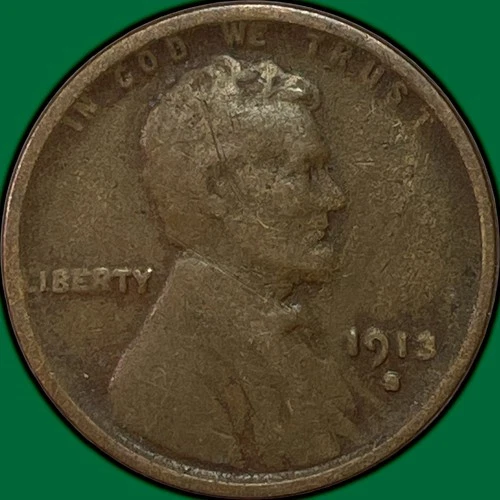 1913-S Lincoln Wheat Cent Very Fine VF Coin #37179