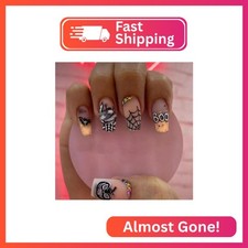 24pcs Halloween Press on Nail Medium Fake Nails Matte False Nails with Stitch Pu