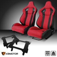 Fits 1999-2004 Ford Mustang Reclinable Racing Seat Blackred Suedebrackets Rail