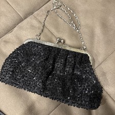 Black Beaded Clutch Vintage Chain Link Evening Purse