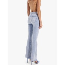 Mother The Weekender Fray Flare Jeans Action Shot Light Wash Distressed Flare 27