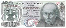Mexico: $ 10 Pesos Hidalgo May 15, 1975 El Banco de Mexico UNC.