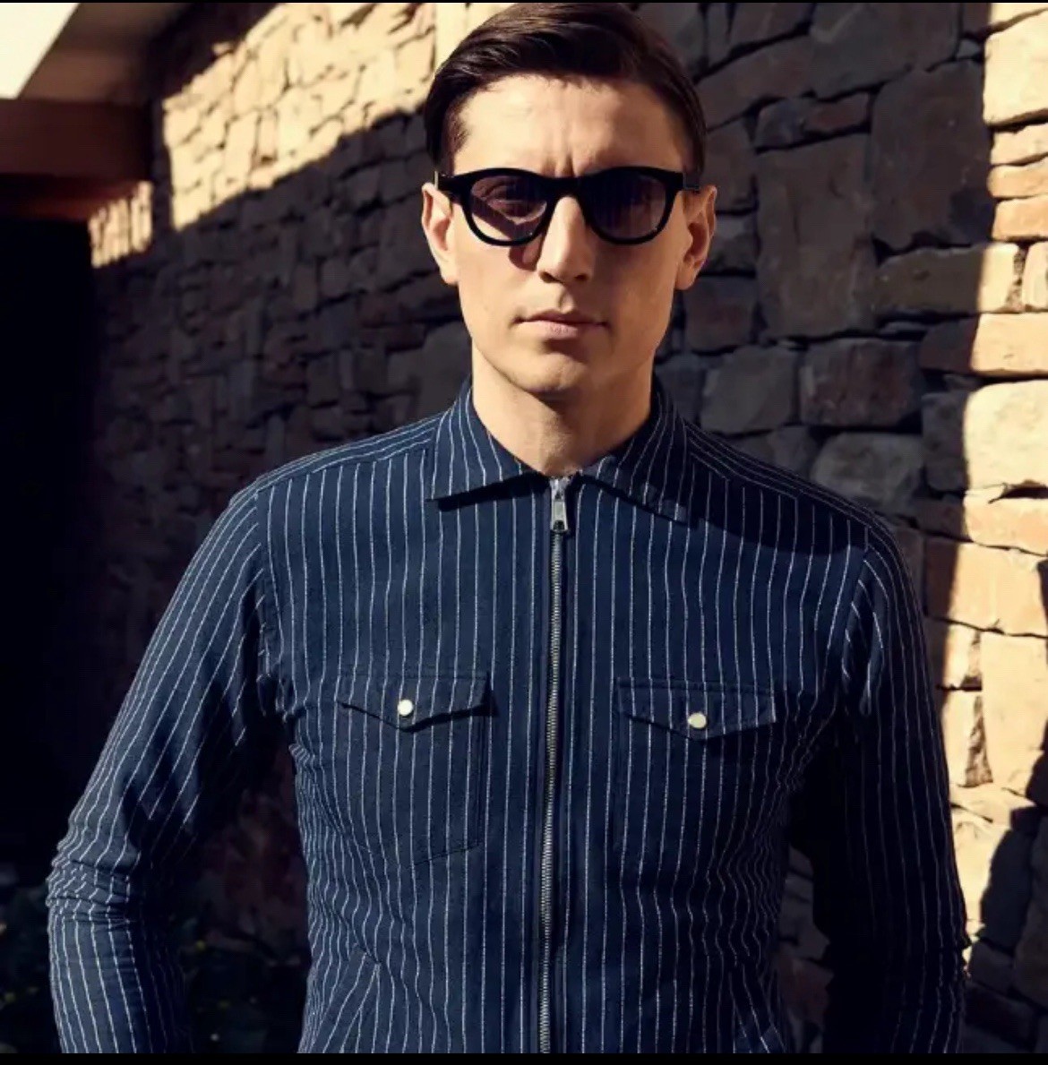 Eton Overshirt Shirt Jacket Zip Up Men 2XL Blue Pinstripe Linen Blend Designer