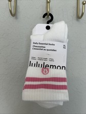 Lululemon Daily Essential Quarter Socks 3 Pack XL White Pink Blue NWT