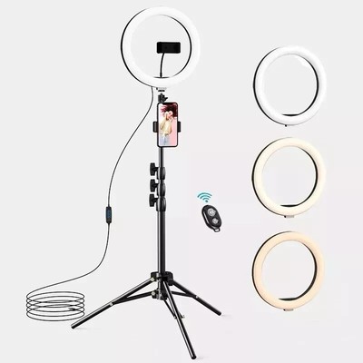 LETSCOM F-533 10.2'' Selfie Ring Light Dimmable with Tripod Stand, 2Phone Holders