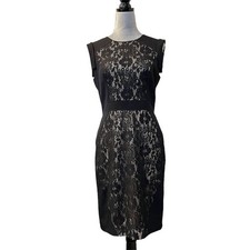 Adrianna Papell Black Lace Sheath Cocktail Dress Sleeveless 8 Gothic Gorpcore