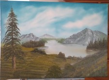 Bob Ross Style Oil Painting On Canvas Approx  33" x 23.5" Inch (84cm x 59.5cm)