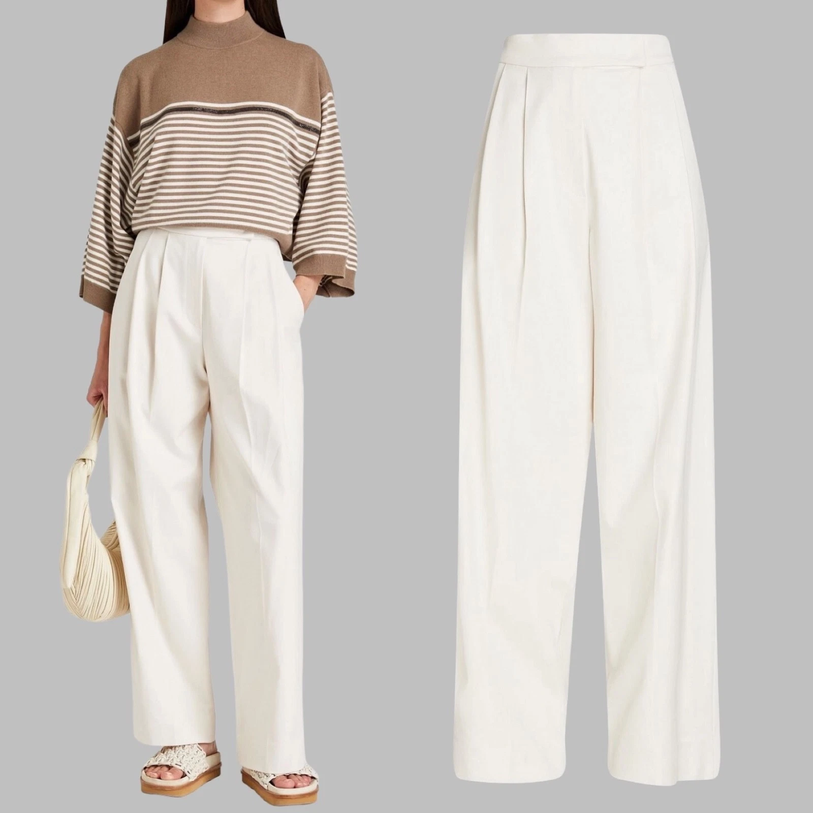 Brunello Cucinelli — BRUNELLO CUCINELLI Cotton Drill Wide Leg Trousers in Ivory IT 42 / US 6 - $1,695
