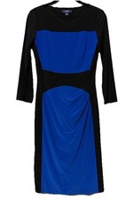 Chaps Womens 3/4 Sleeve Sheath Dress Back Blue Ruched Details Size Small New