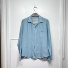 Frank & Eileen Barry Shirt Blue White Stripe 100% Linen Long Sleeve Size Small
