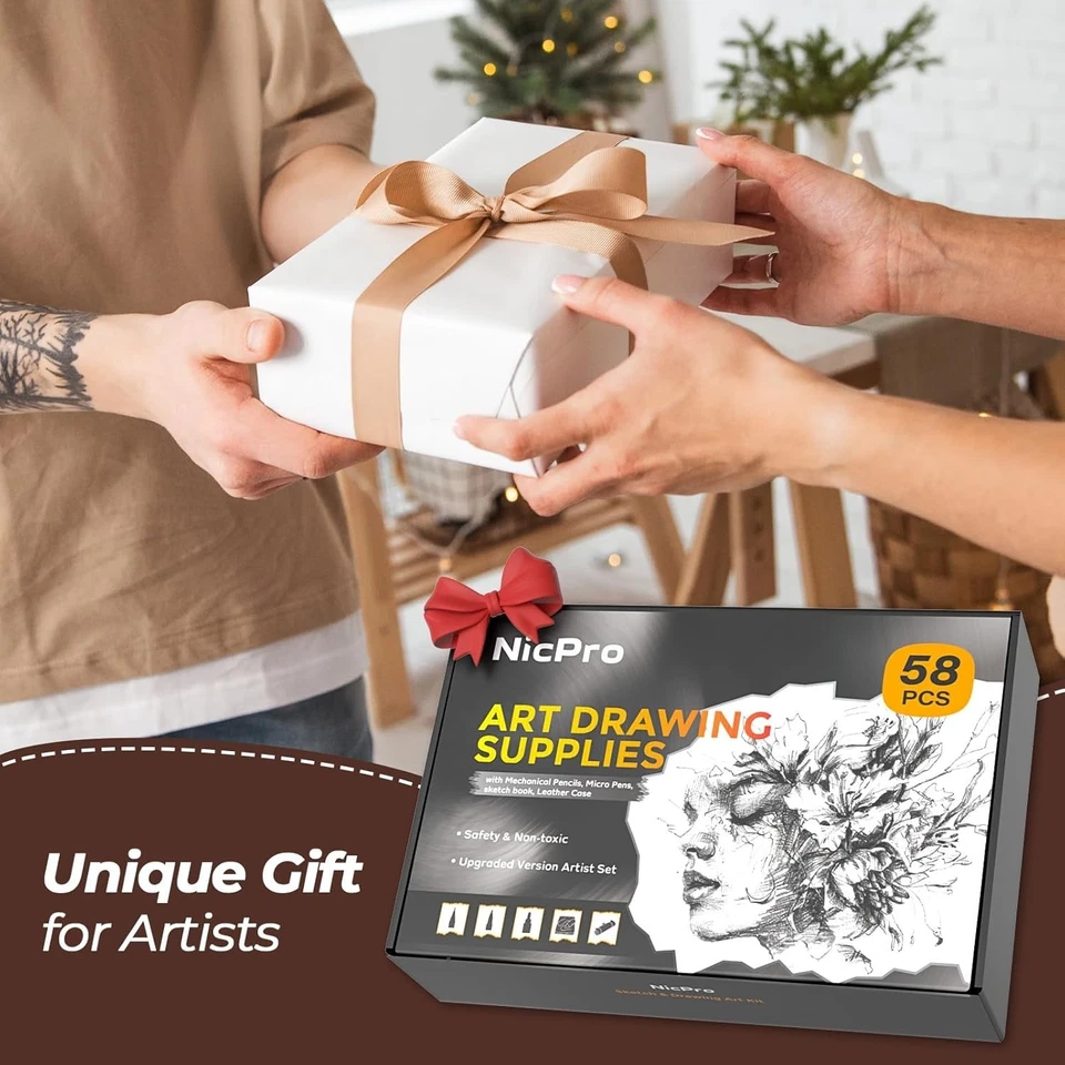 Portable 58 PCS Drawing Kit with Leather Case & Multiple Mechanical Pencils - Image 4 of 4