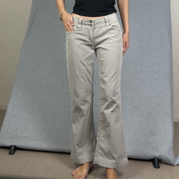 Portmans Corduroy Pants Womens 10 Grey Mid Rise Flare Hemmed Y2k Preppy Retro