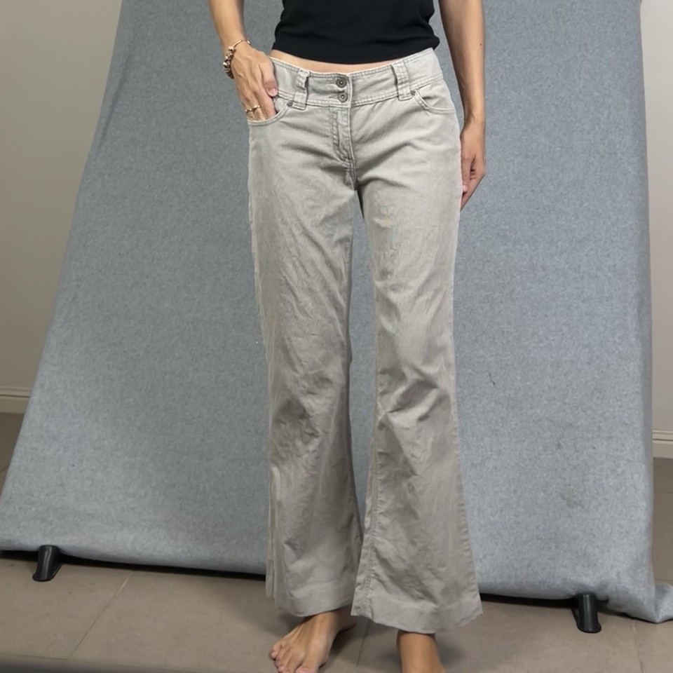 Portmans Corduroy Pants Womens 10 Grey Mid Rise Flare Hemmed Y2k Preppy Retro