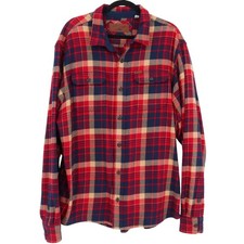 Orvis Men's XL Red Navy Blue Plaid Flannel Button Front Shirt Long Sleeve Cotton