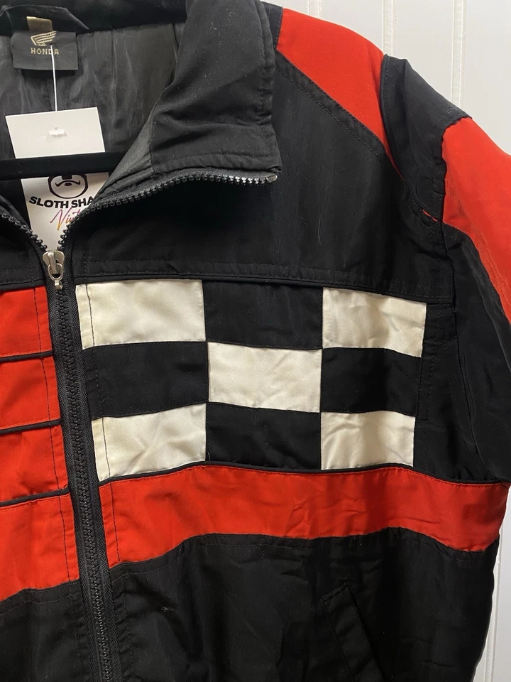 Chaqueta de Carreras Honda Años 90 De Colección Para Hombre Mediana Negra Roja Logo Ala Bordada Foto 3 de 4