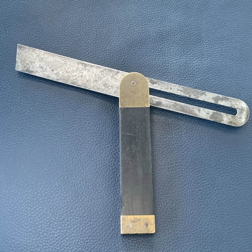 Vintage Ebony & Brass 9 1/2" Sliding Bevel Carpenter Joiner marked Jas Ironside - Image 2 of 4
