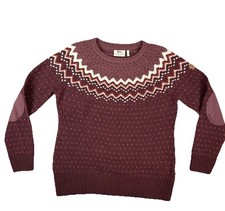 Fjallraven Ovik 100 Wool Knit Sweater Women XL Nordic Crew Neck Dark Garnet Red