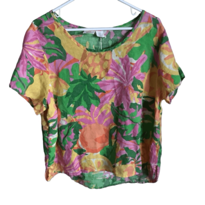 C&C California 100% Linen Top Shirt Blouse SZ 1X fruit print New w
