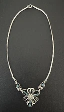 Vintage Signed Carl Art Sterling Aqua & Clear Crystal Rhinestone Necklace