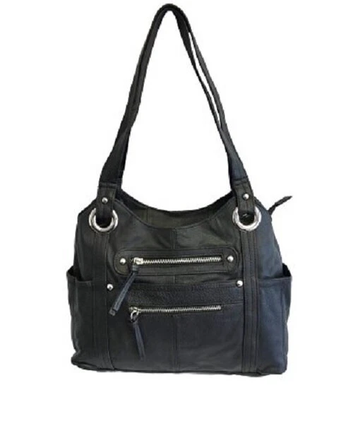Black Leather Locking Concealment Purse - CCW Concealed Carry Gun Bag - Image 2 of 4
