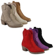 Damen Cowboy Boots Stiefeletten Spitze Strass Western 840903 Schuhe