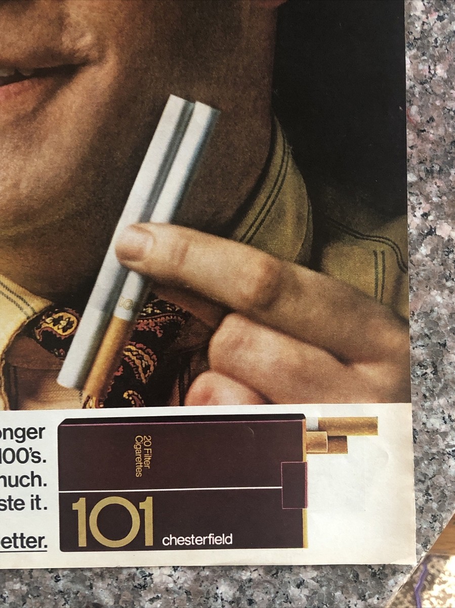 101 cigarettes 1968 Chesterfield 101 Cigarettes PRINT AD Silly Millimeter Longer VTG 1960s
