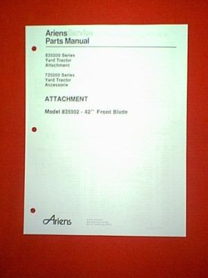 ARIENS 835000 735000 SERIES TRACTOR 835002 42'' SNOW PLOW ATTACHMENT PARTS MANUAL