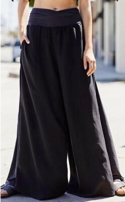 Perfect Free People Movement Effortless Super Wide Leg Palazzo Pants Black Sz L
