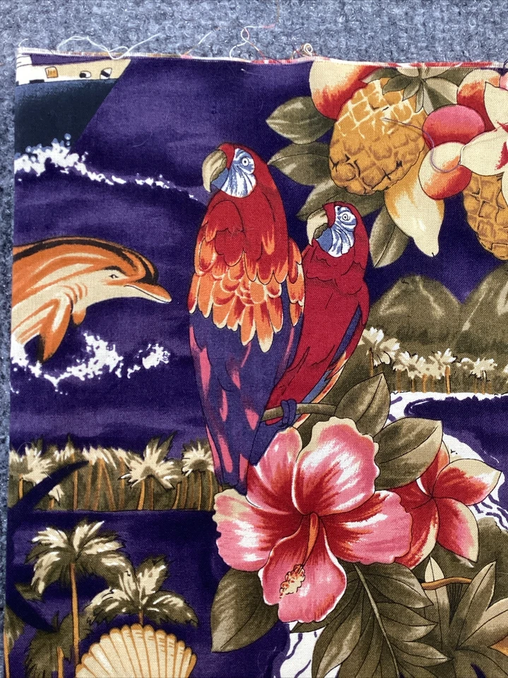 Fabric Floral Tropical Hawaiian Flowers 1/2 Yard  Hibiscus Butterfly Dolphin - Image 2 of 4