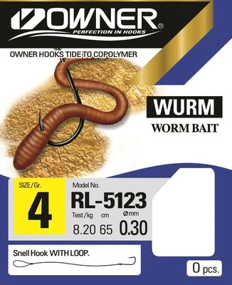 Owner Haken Wurmhaken RL-5123, gebundene Wurm Haken, Vorfächer zur Auswahl