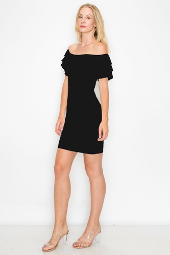 Off Shoulder Mini Dress Bodycon 2-Layer Ruffle Sleeve LD2249 - Picture 5 of 11